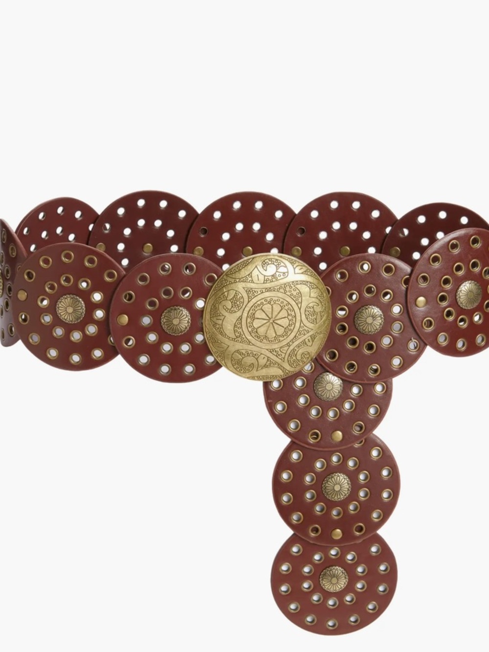 BP. Nordstrom Circle Grommet Faux Leather Disc Belt Brown Boho Medallion Sz S/M